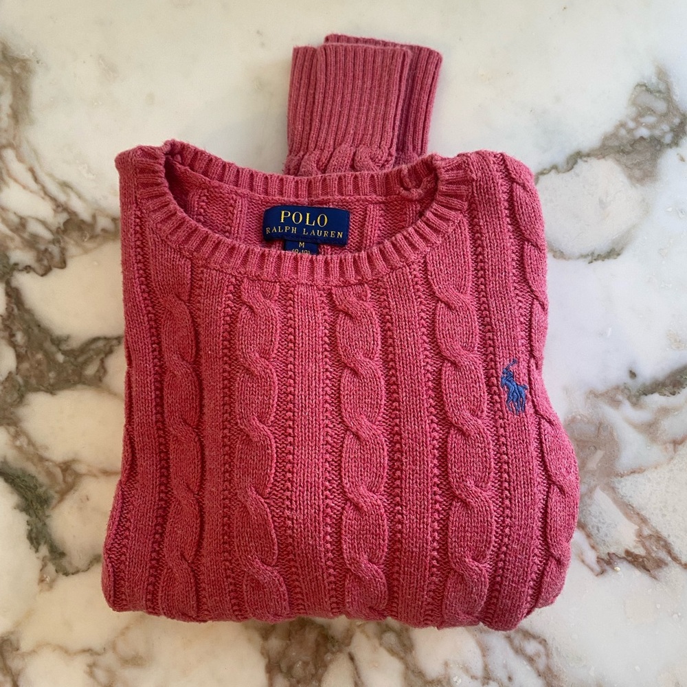 Girl’s Ralph Lauren cable knit crew sweater EUC size M(8-10)
